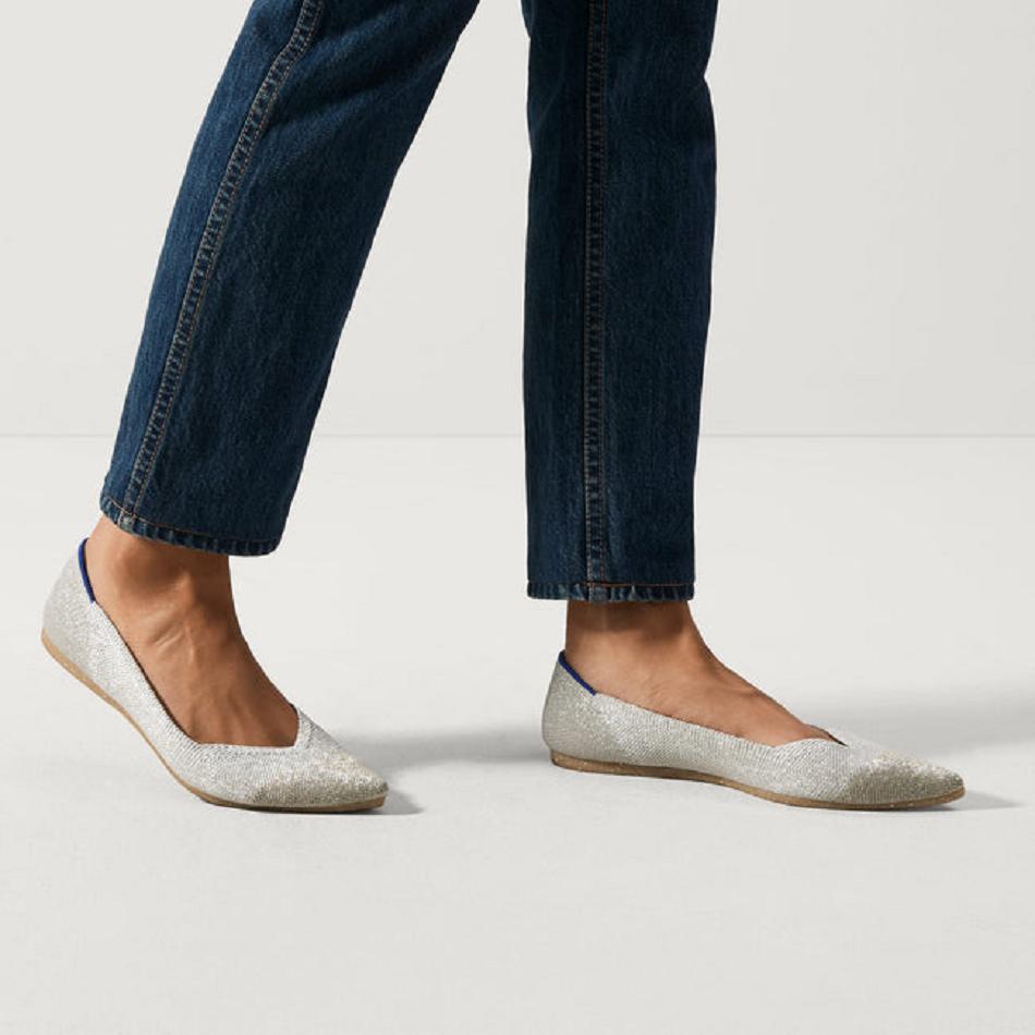 Women's Rothy's The Point Flat Shoes Metal | AUZDE71855