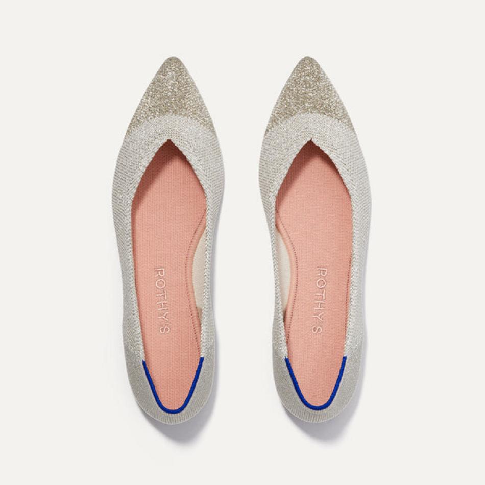 Women\'s Rothy\'s The Point Flat Shoes Metal | AUZDE71855