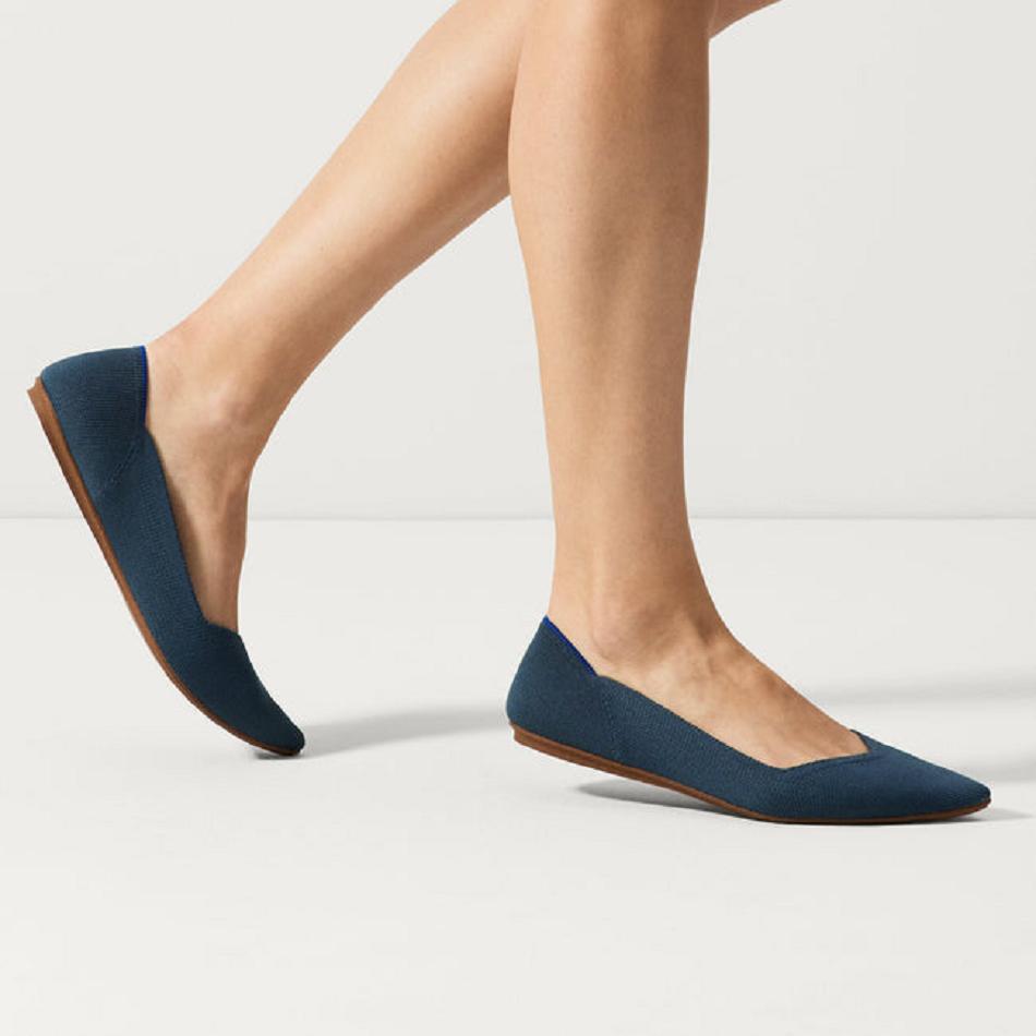 Women's Rothy's The Point Flat Shoes Navy | YAUGT55613