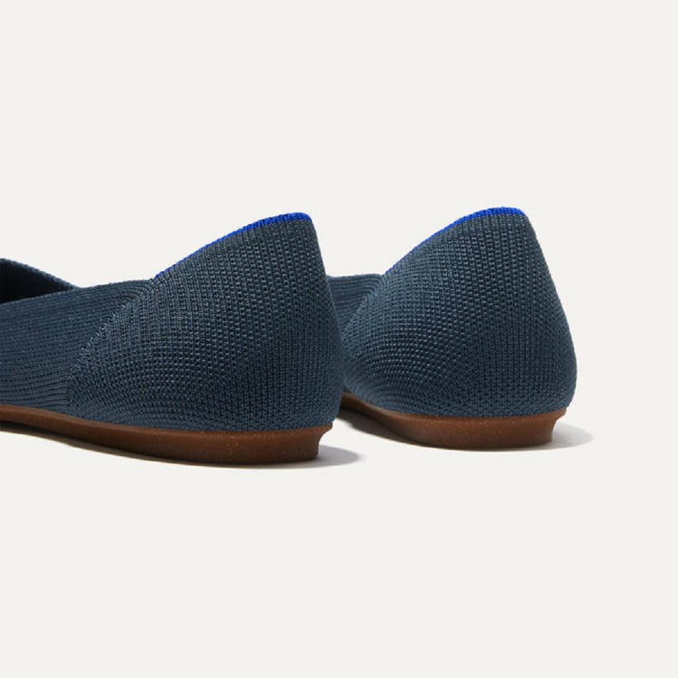 Women's Rothy's The Point Flat Shoes Navy | YAUGT55613