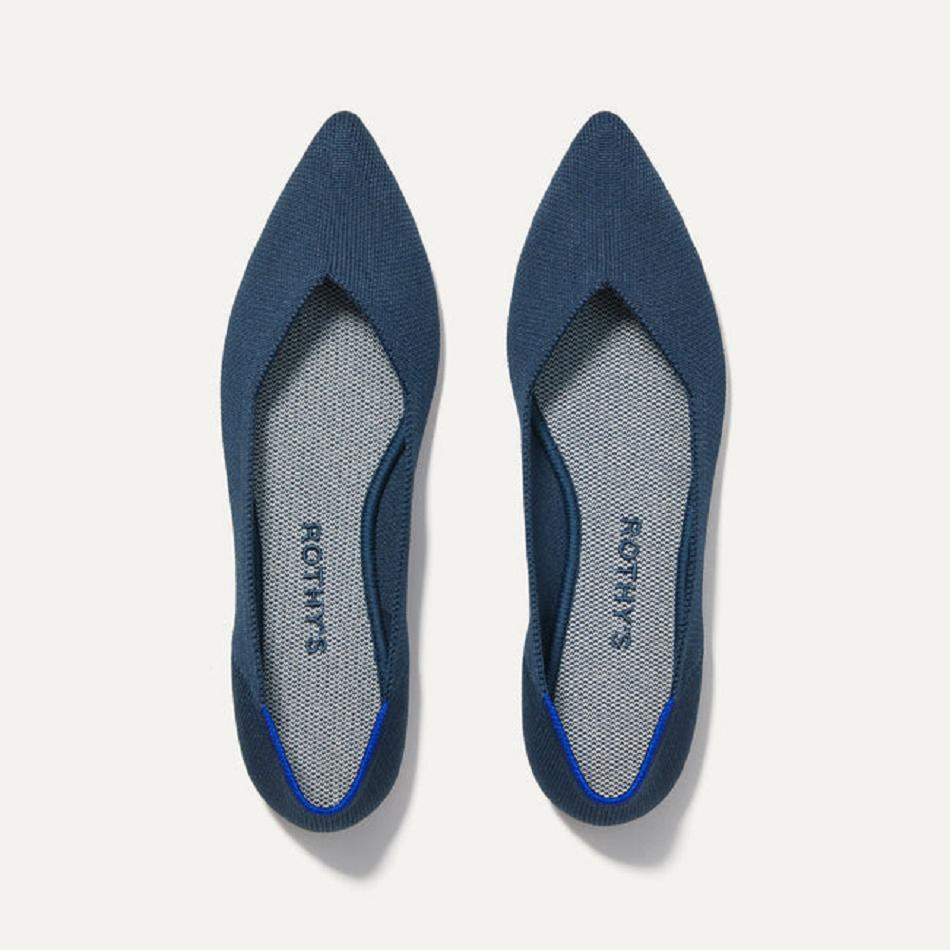 Women\'s Rothy\'s The Point Flat Shoes Navy | YAUGT55613