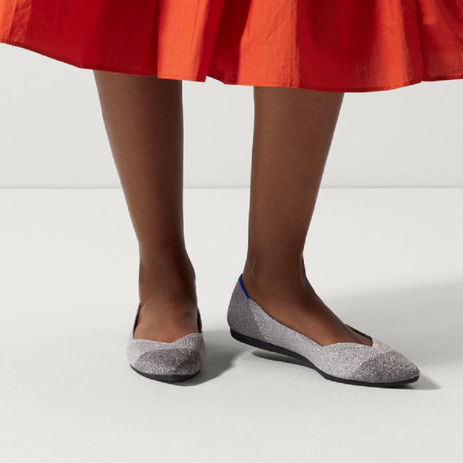 Women's Rothy's The Point Flat Shoes Silver / Metal | AUQCS93936