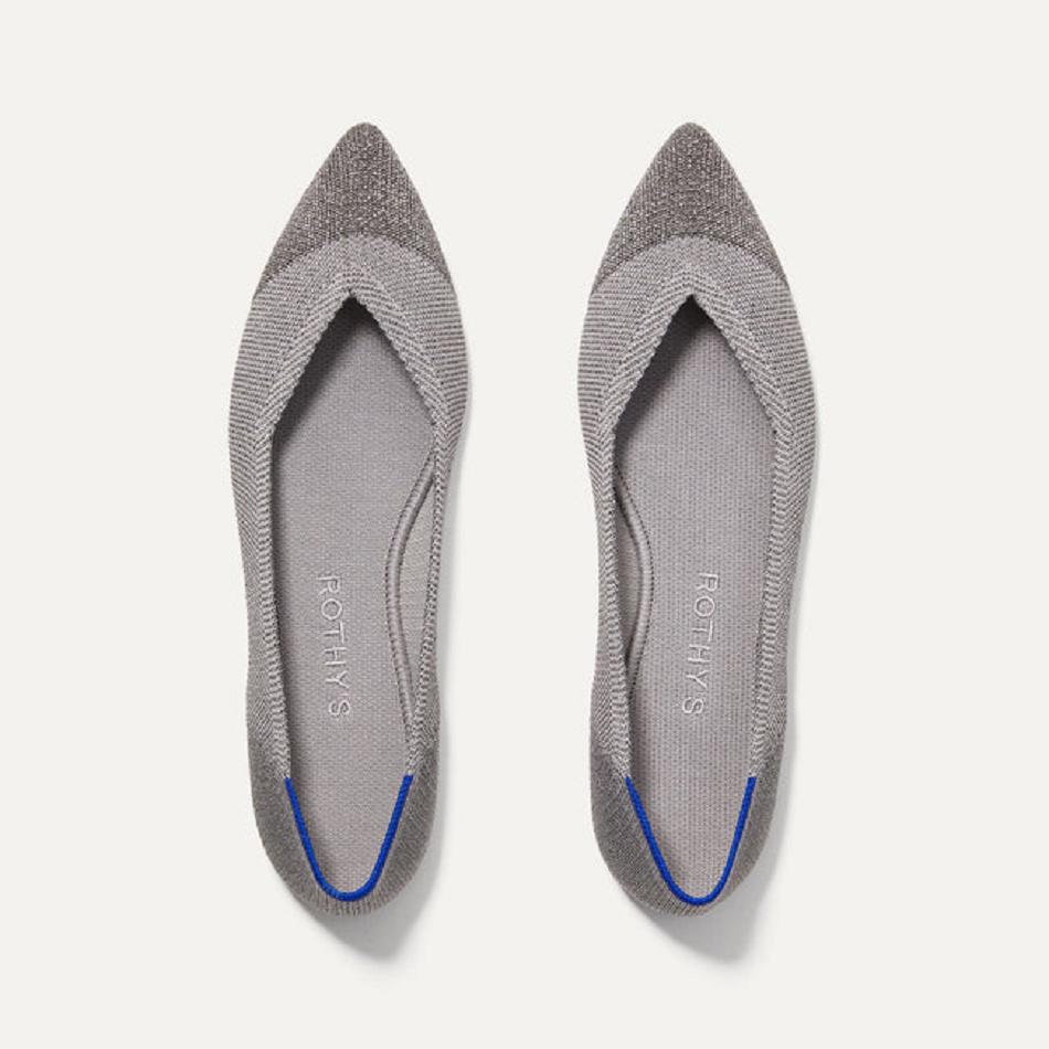 Women\'s Rothy\'s The Point Flat Shoes Silver / Metal | AUQCS93936