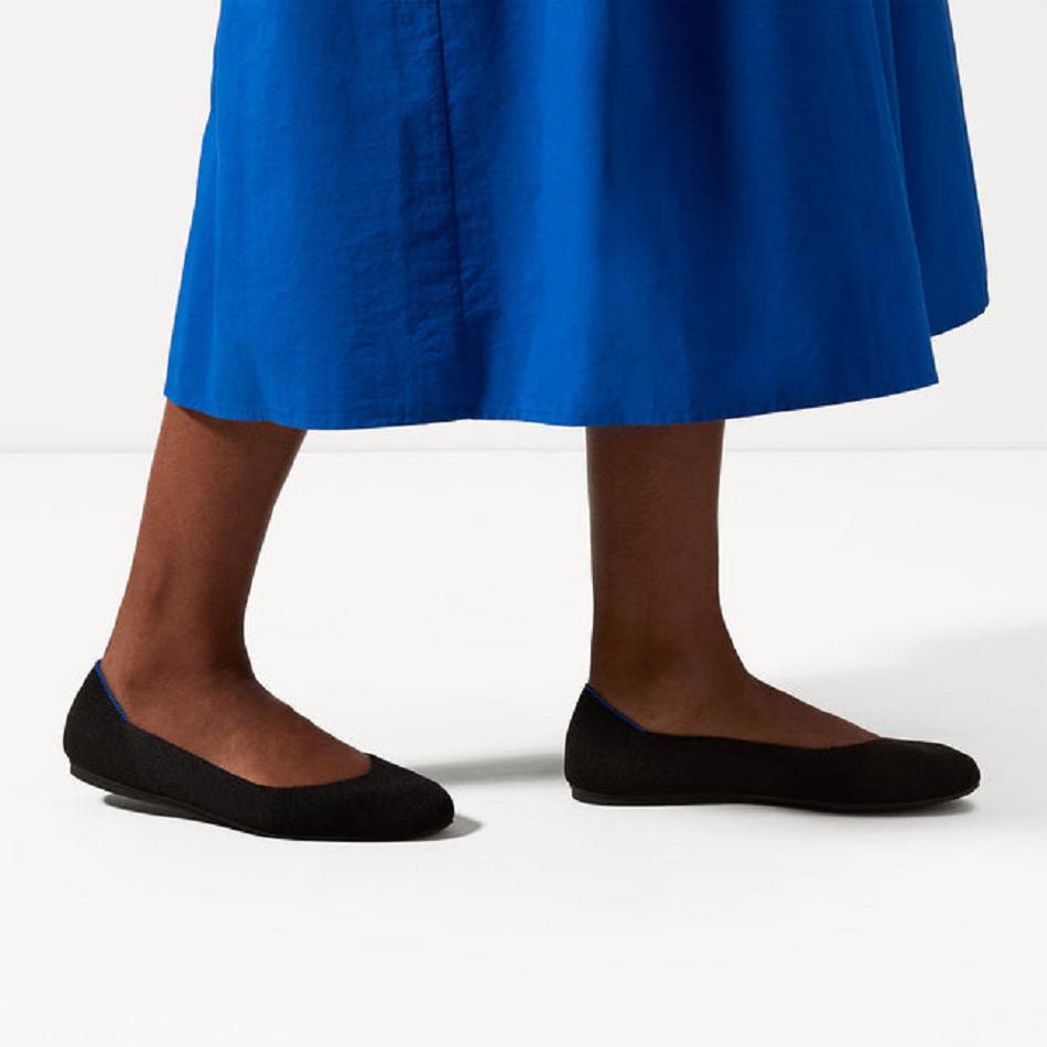 Women's Rothy's The Square Flat Shoes Black | TAUPQ89003