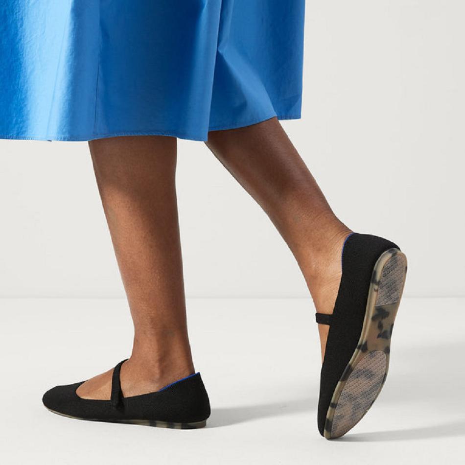 Women's Rothy's The Square Mary Jane Flat Shoes Black | LAUSX63259