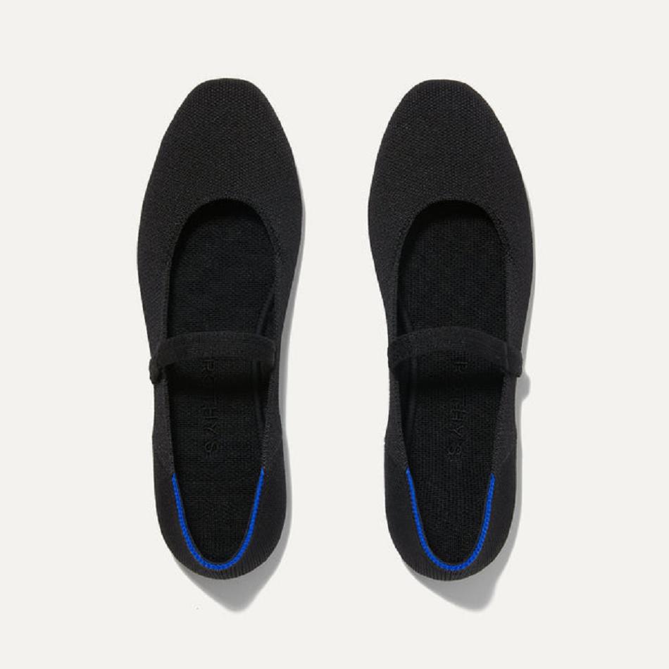 Women\'s Rothy\'s The Square Mary Jane Flat Shoes Black | LAUSX63259