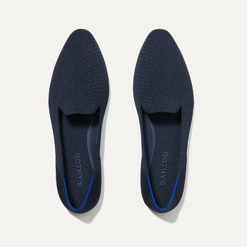 Women's Rothy's The Almond Loafer Flat Shoes Navy | AUJKU90589