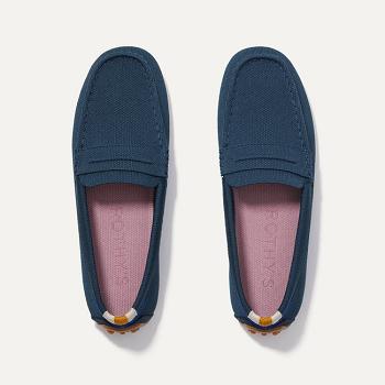 Women's Rothy's The Driver Flat Shoes Navy | AUEAH17759