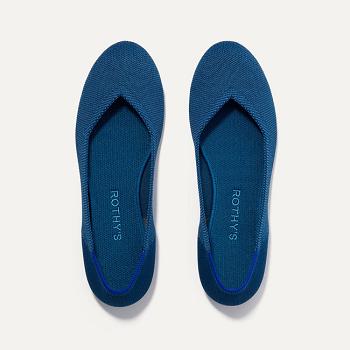 Women's Rothy's The Flat Flat Shoes Blue | AUJZR84993