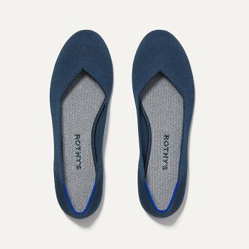 Women's Rothy's The Flat Flat Shoes Navy | EAUVG90160