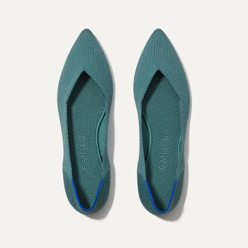 Women's Rothy's The Point Flat Shoes Blue / Olive | AUNEJ98735
