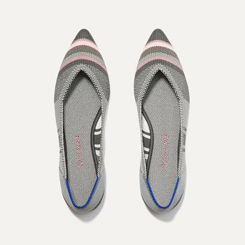 Women's Rothy's The Point Flat Shoes Grey / Stripes | AUEAH55248
