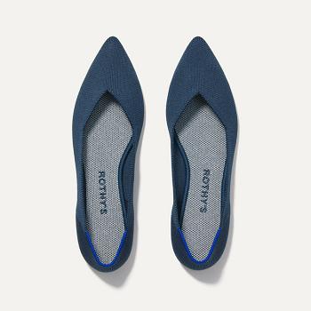 Women's Rothy's The Point Flat Shoes Navy | YAUGT55613
