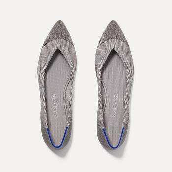 Women's Rothy's The Point Flat Shoes Silver / Metal | AUQCS93936